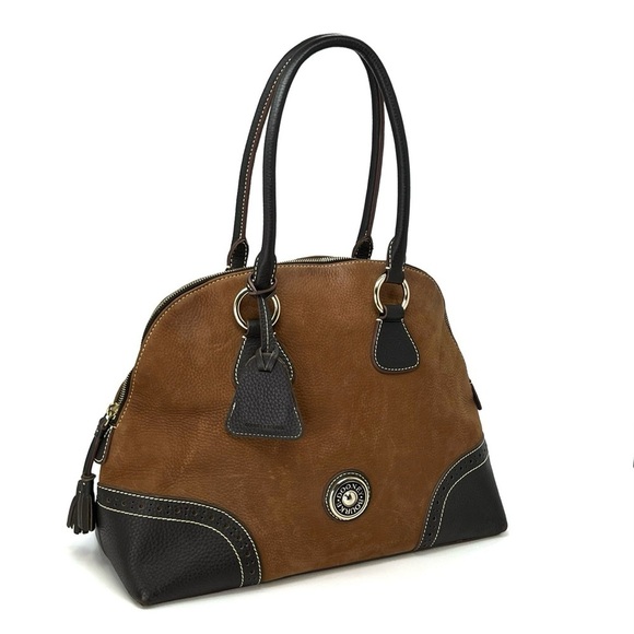 Dooney & Bourke Handbags - Vintage Dooney & Bourke Medium Domed Satchel Bag Brown Leather Nubuck Zip Top